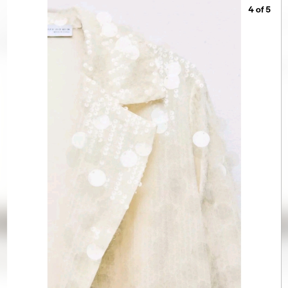 ZARA SEQUIN OPEN FRONT BLAZER Size S Cream - Picture 12 of 16